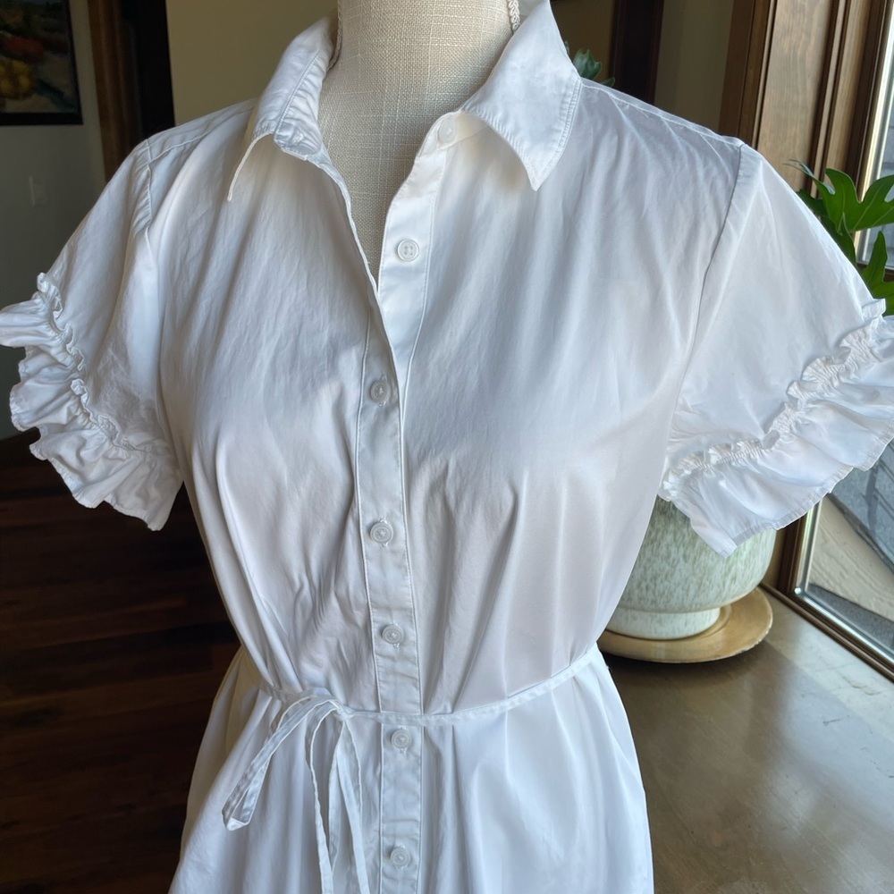 J. Crew White Ruffle Sleeve Amelia Maxi Shirt Dress in Cotton Poplin Size S - Picture 14 of 15